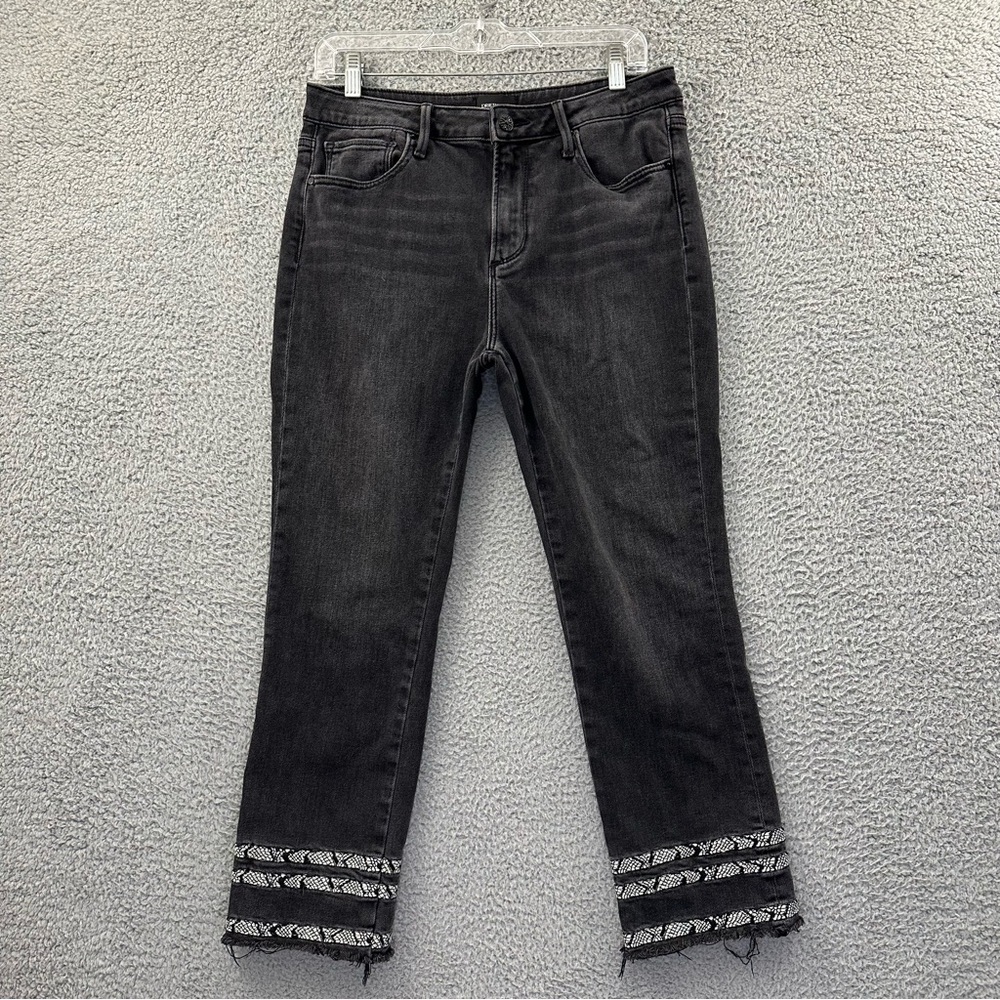 Driftwood Colette Straight Leg Crop Jeans Black Embroidered Boho Women's 30 x 25